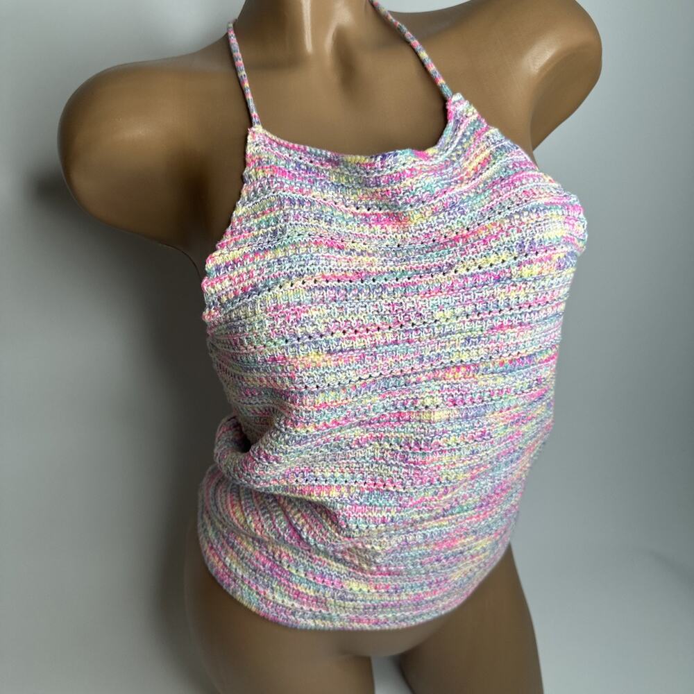 Urban Heritage Womens Medium Pastel Crochet Style Knit Halter Top Textured EDM